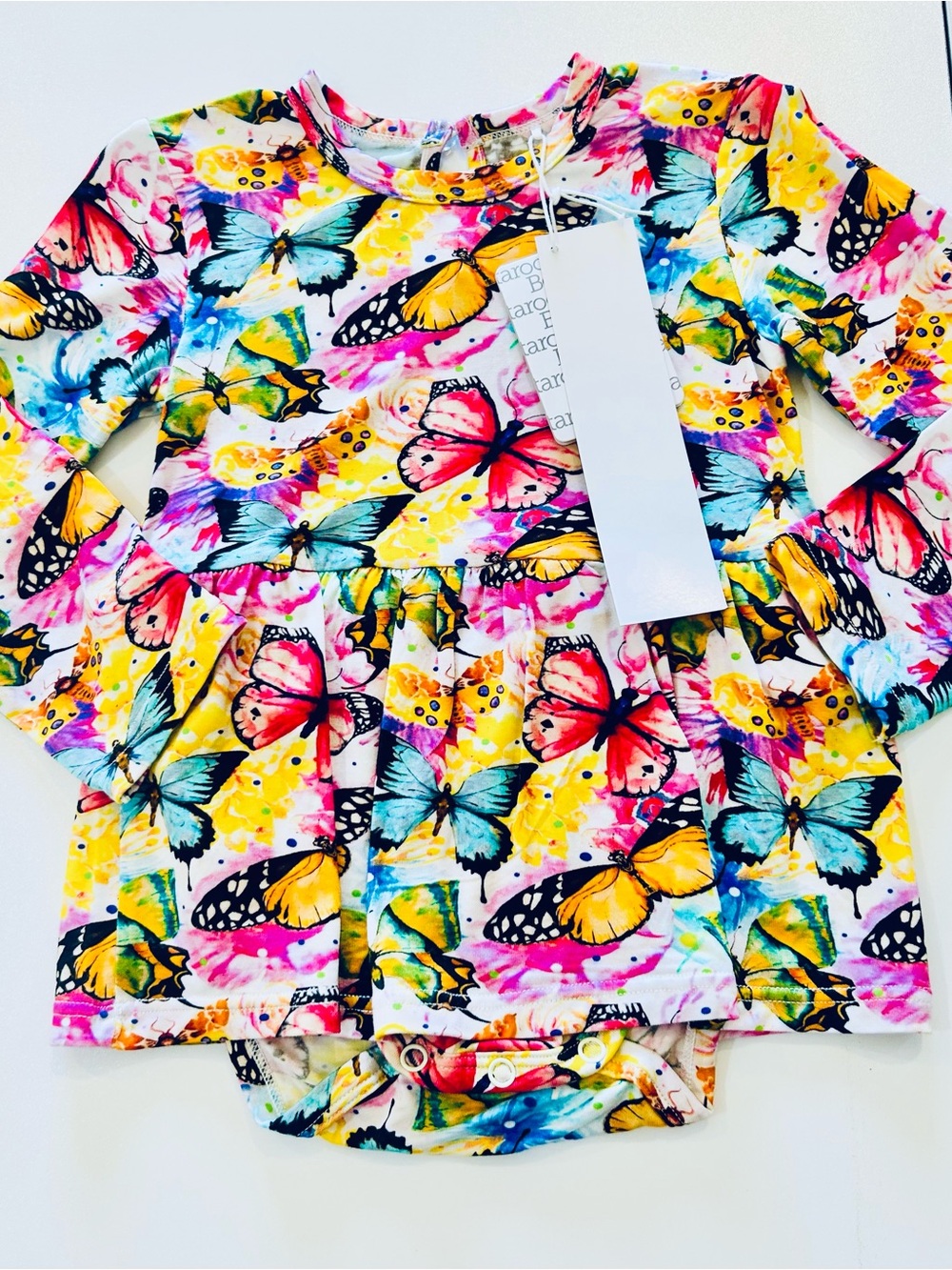 Colorful Butterfly Bamboo Long Sleeve Dress Bodysuit